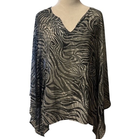 George Tops - Zebra Print V-Neck Poncho Top